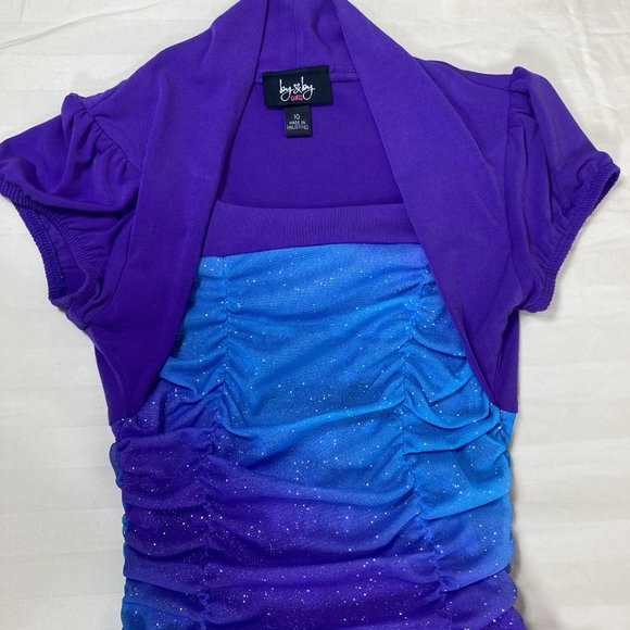 By & By Girl Dress Size 10 Color Purple and Aqua glittery, pleated, dressy - Picture 3 of 7
